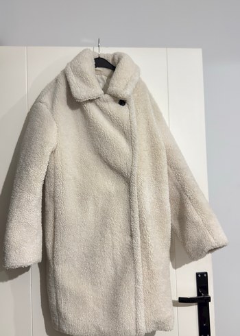 Beyaz Midi Yumuşak Peluş Kadın Kaban - Görsel 2