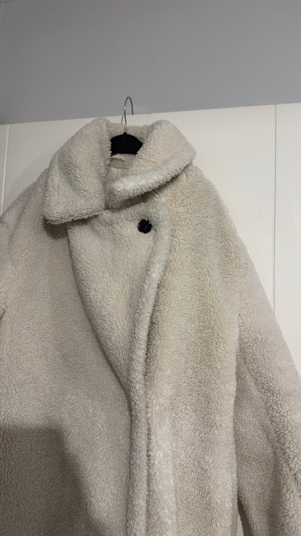 Beyaz Midi Yumuşak Peluş Kadın Kaban - Görsel 4