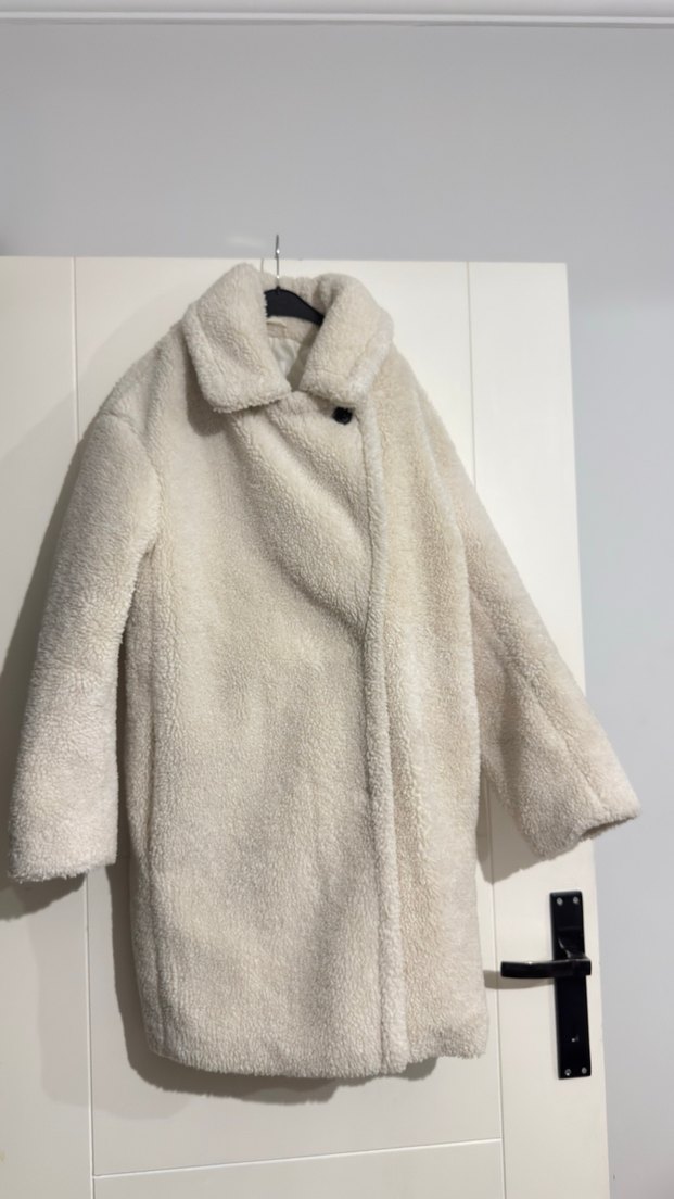 Beyaz Midi Yumuşak Peluş Kadın Kaban - Görsel 2