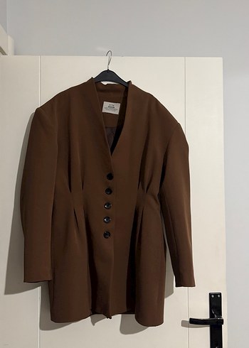 Kahverengi Düğmeli Kadın Keten Ceket & ceket elbise - Görsel 2
