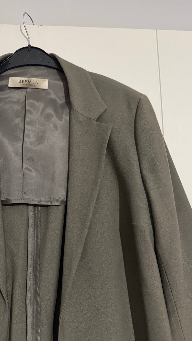 Gri Kadın Keten Kumaşlı Blazer Ceket - Görsel 4