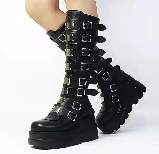 Goth gotik punk kemerli çizme