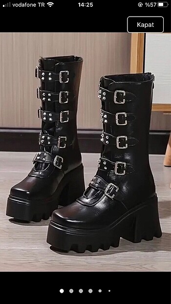 Gotik punk kemerli zımbalı çizme