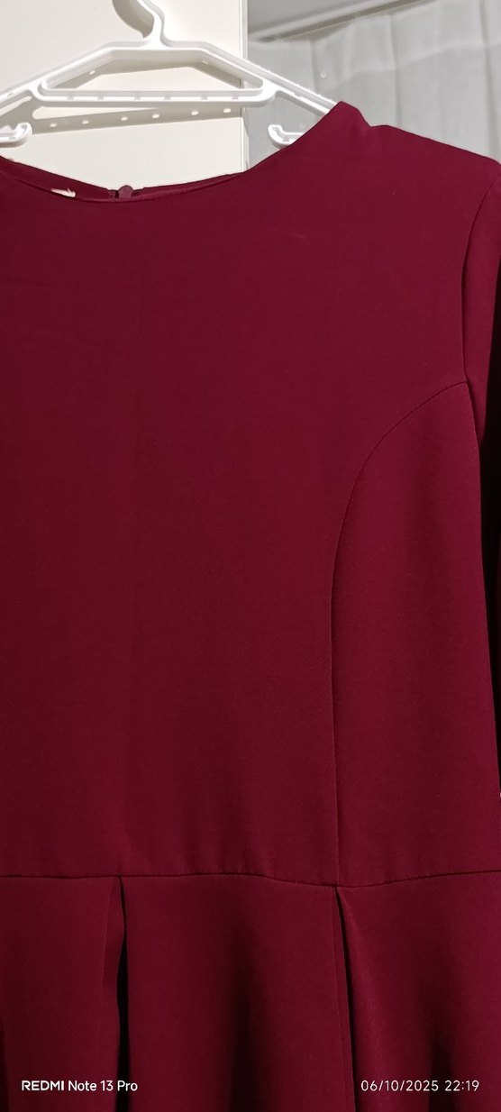 Bordo Uzun Kollu Piliseli Uzun Elbise - Görsel 2