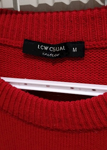 Renkli Desenli Kırmızı Kadın Kazak - Görsel 2