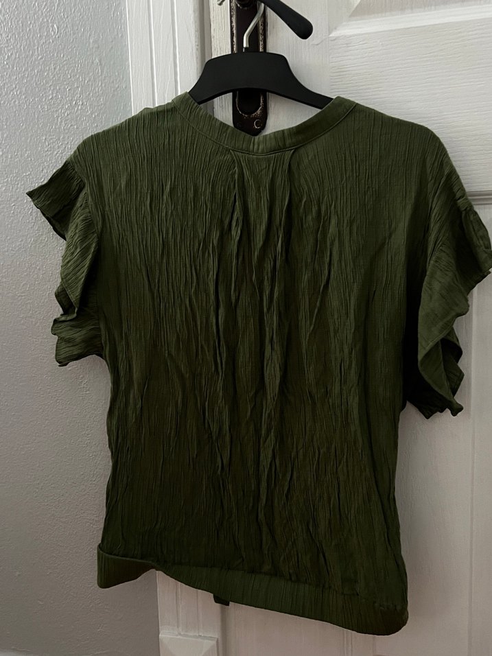 Düğmeli Kısa Kollu Yeşil Gömlek - Görsel 2