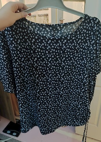 Zara Siyah Beyaz Cicekli Rahat Bluz