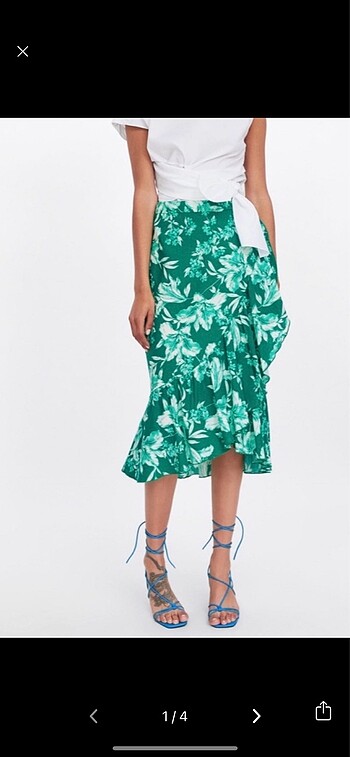 Zara çiçek desenli yeşil kapama etek