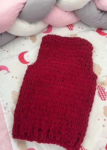 Bordo Örgü Kız Yeleği - Görsel 2