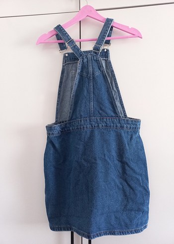 s Beden Mavi Denim Midi Askılı Tulum