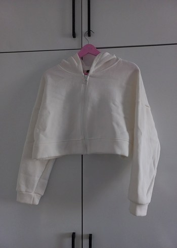 s Beden Fermuarlı Beyaz Kadın Sweatshirt