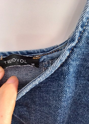 s Beden mavi askılı denim bluz