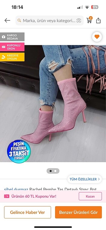 Taşlı pembe topuklu bot