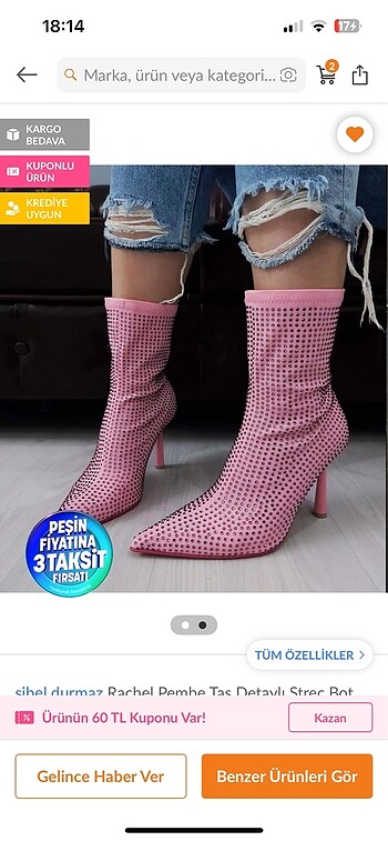 Diğer Taşlı pembe topuklu bot