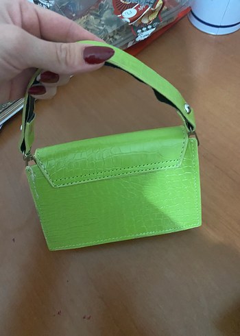 Yeşil Deri Yılan Desenli Tokalı Kadın Çanta - Görsel 3