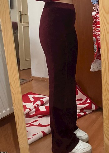 Bordo Düğmeli Kadın İspanyol Paça Pantolon - Görsel 5