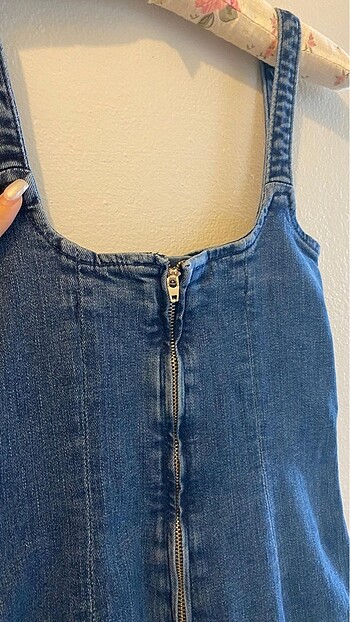 xs Beden mavi Renk bershka uzun yırtmaclı kot elbise