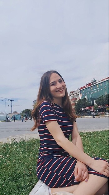 s Beden LACİVERT ÇİZGİLİ TRİKO ELBİSE