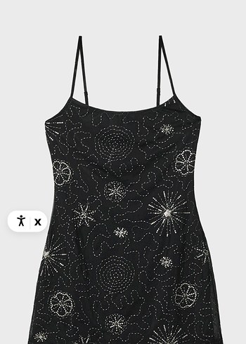 İnce Askılı İşlemeli Siyah Stradivarius Elbise - Görsel 3