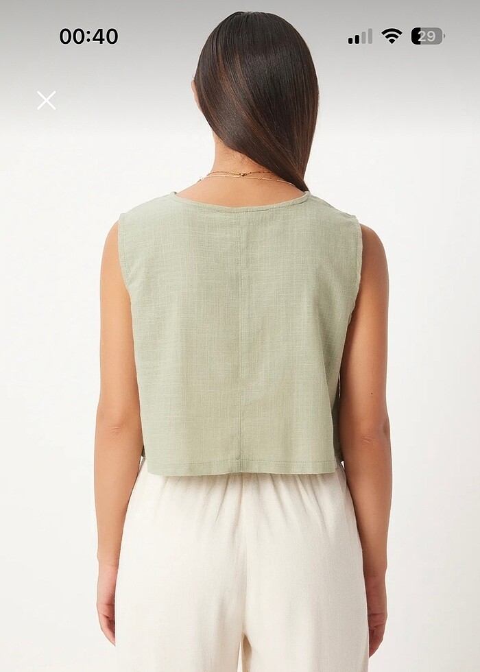 Keten doku haki yeşil bluz - Görsel 2