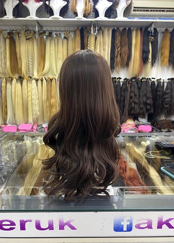 Kahverengi Sentetik Kumaş Kadın Peruk - Görsel 15