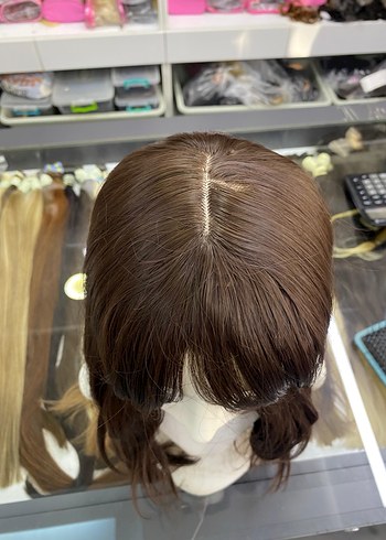 Kahverengi Sentetik Kumaş Kadın Peruk - Görsel 5