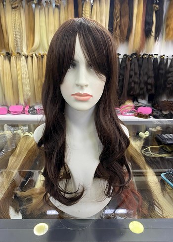 Kahverengi Sentetik Kumaş Kadın Peruk - Görsel 3