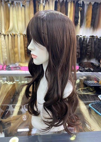 Kahverengi Sentetik Kumaş Kadın Peruk - Görsel 4