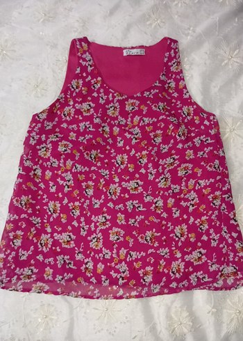 Pembe Çiçek Desenli Kolsuz Bluz Atlet sıfır durumda