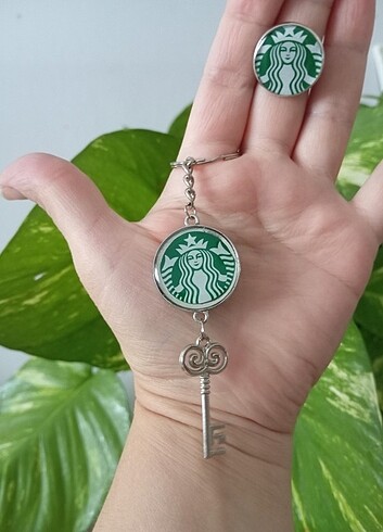 Starbucks tarzı anahtarlık ve yüzük sıfır ambalajında