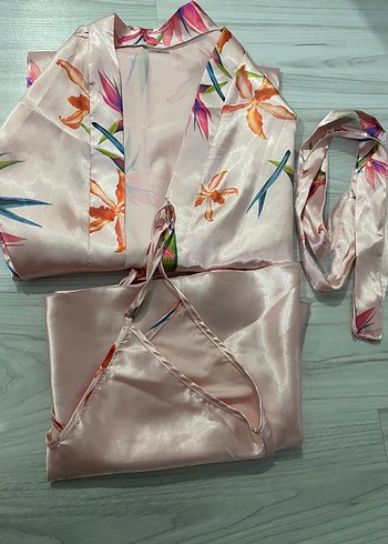 Pembe Çiçekli Bohem Kadın Uzun Sabahlık - Görsel 5