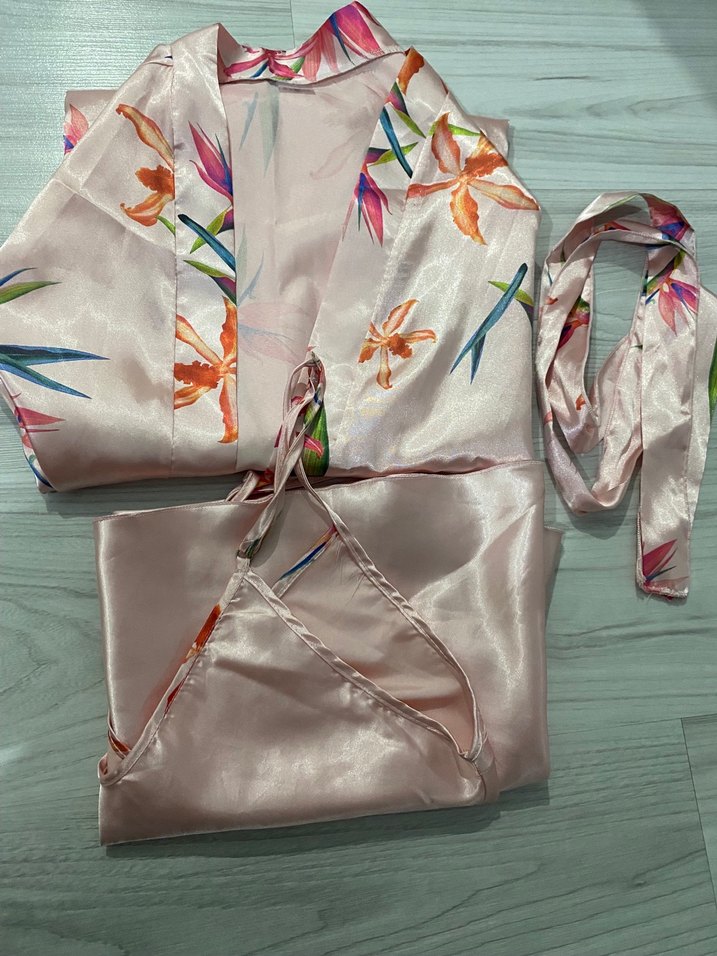 Pembe Çiçekli Bohem Kadın Uzun Sabahlık - Görsel 5