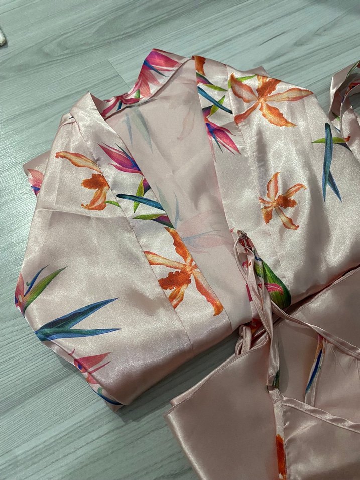 Pembe Çiçekli Bohem Kadın Uzun Sabahlık - Görsel 4