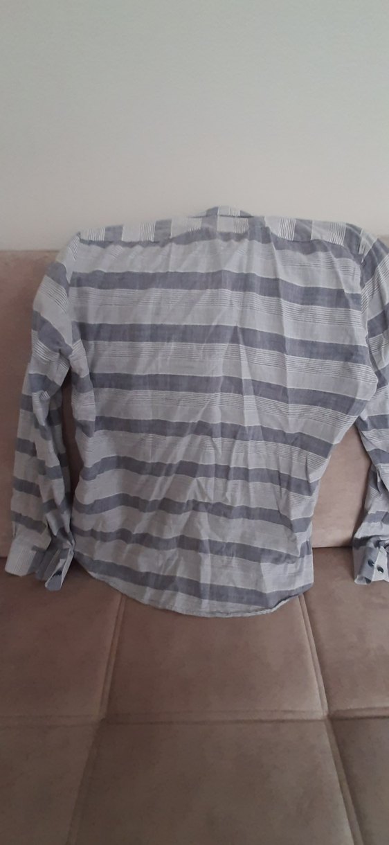 Gri Çizgili Kısa Kollu Pamuklu Erkek Gömlek - Görsel 3