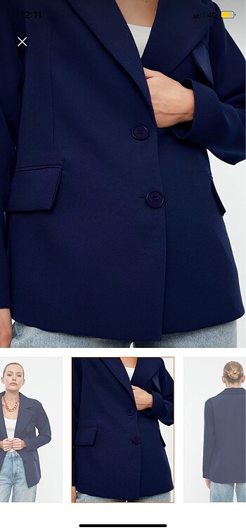 36 Beden lacivert Renk OVERSİZE ASTARLI KRUVAZE BLAZER CEKET