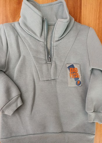Diğer Erkek Çocuk Mavi Yüksek Yakalı Fermuarlı Sweatshirt