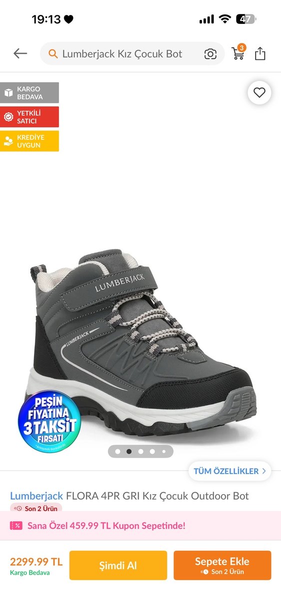 Gri Bağcıklı cırtlı  kız Çocuk Spor bot - Görsel 5