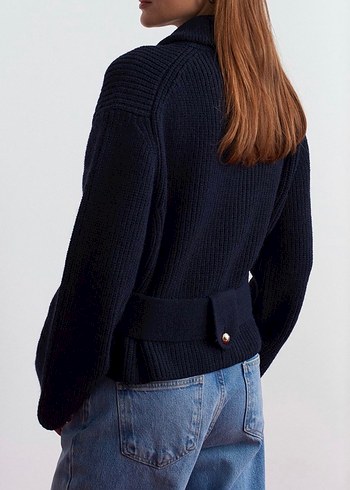 Kemerli Lacivert Kadın Triko Hırka - Görsel 5