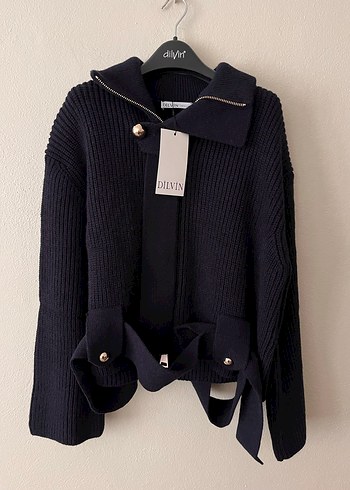 Kemerli Lacivert Kadın Triko Hırka - Görsel 2