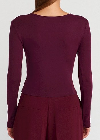 Bordo Uzun Kollu Düğmeli Kadın Bluz - Görsel 2