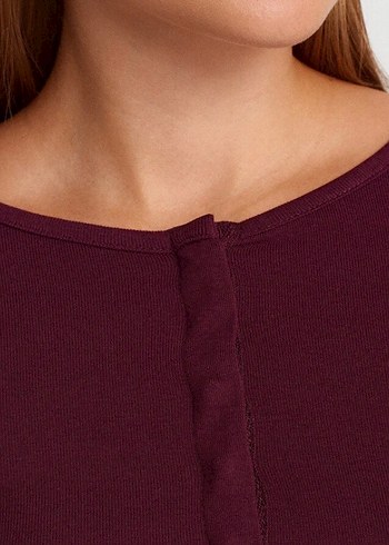 Bordo Uzun Kollu Düğmeli Kadın Bluz - Görsel 3