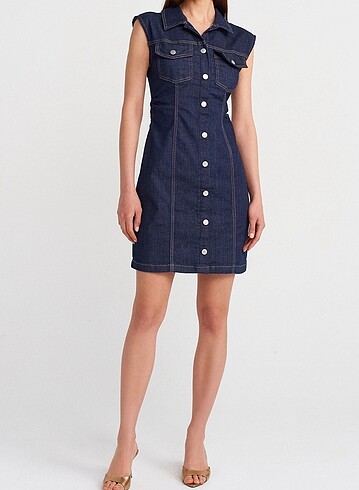m Beden lacivert Renk Denim Elbise