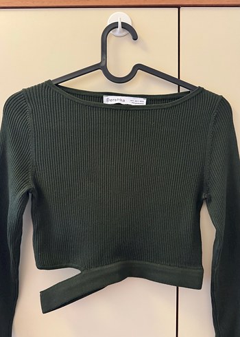 xs Beden Bershka Haki Kadın Triko Crop Üst