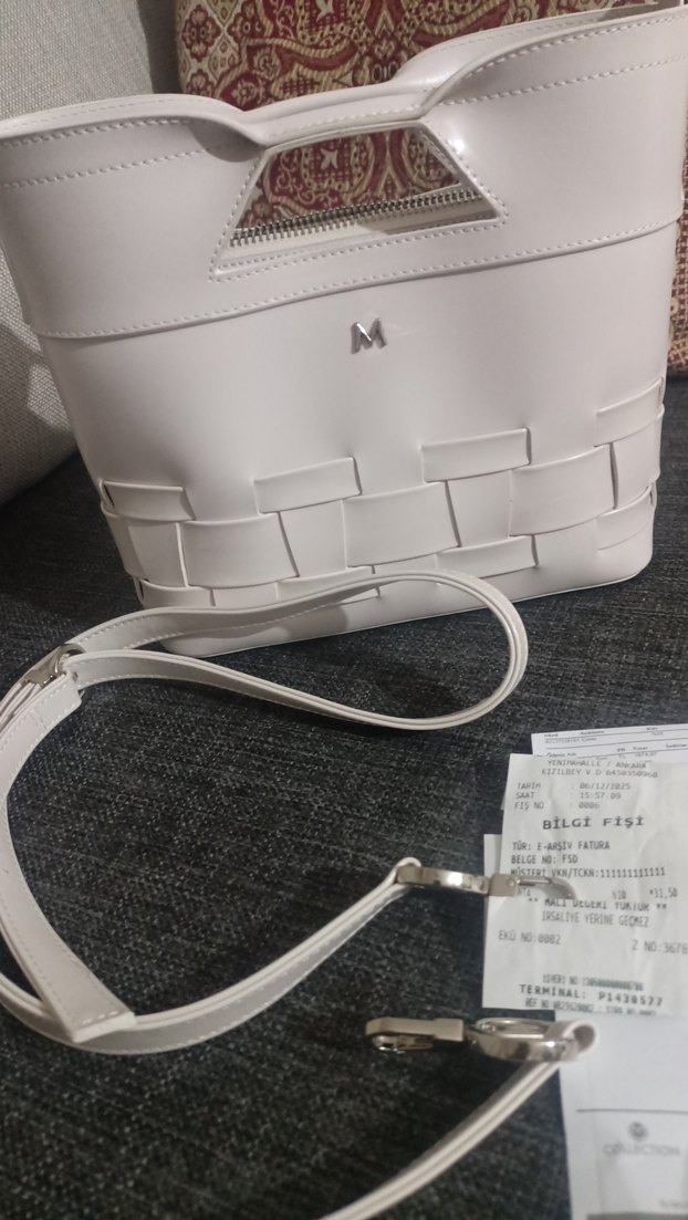 Minimalist Beyaz Kadın Çanta Fermuarlı - Görsel 5