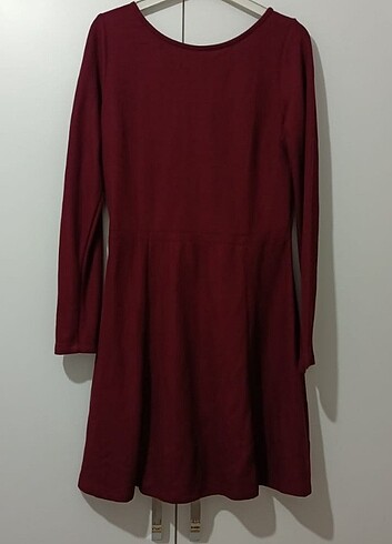 Bordo Sırt Dekolteli Elbise