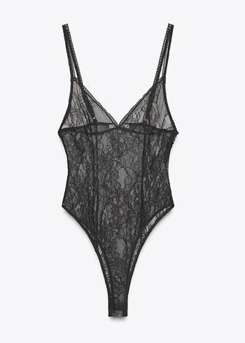 Zara Siyah Dantel Detaylı V Yaka Bustiyer - Görsel 5