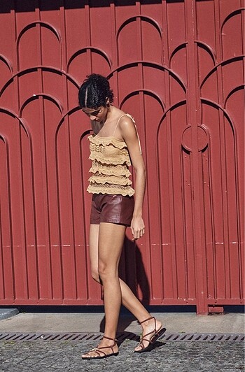 m Beden camel Renk Zara Ajurlu Top