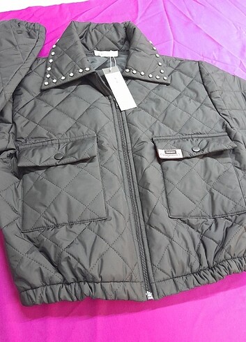 xl Beden haki Renk Koton Kapitone Crop Mont
