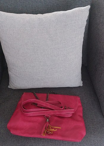 Beden Püsküllü Pembe Suni Deri Kadın Çanta