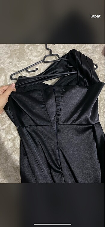 xl Beden siyah Renk Siyah saten taşlı tek omuz elbise